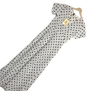 VOGUE Maxi Black White Polka‎ Dot Dress Wrap Short Sleeve NWT Medium
